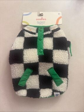 Black & White Check Sherpa Dog Vest with Green Trim
